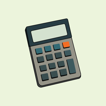 Minimalist graphic illustration of an electronic desk calculator. Ideal design element for accounting, finance, budget, tax, mathematics, office, and app UI design.