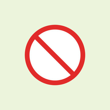 Minimalist graphic illustration of an empty red prohibition circle sign with diagonal slash. Ideal design element for forbidden, restriction, warning, and app UI design.