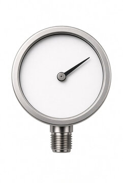 Circular industrial analog pressure gauge with brushed stainless steel housing, white dial, black indicator needle and bottom threaded fitting, no lettering.