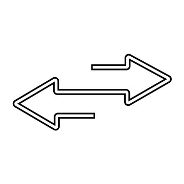 Two Horizontal Opposite Direction Outline Arrows Vector Icon Isolated on White Background