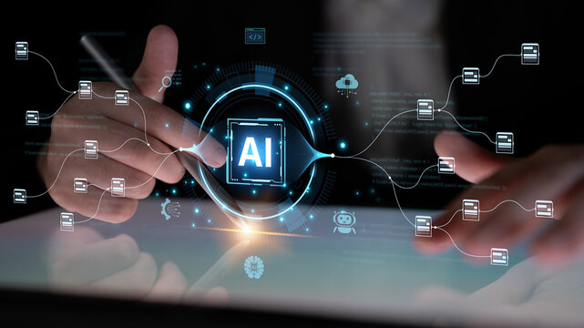 An AI-powered system for automating data workflows. The central intelligence processes and distributes information, managing complex data pipelines as shown by the surrounding code. Fermion