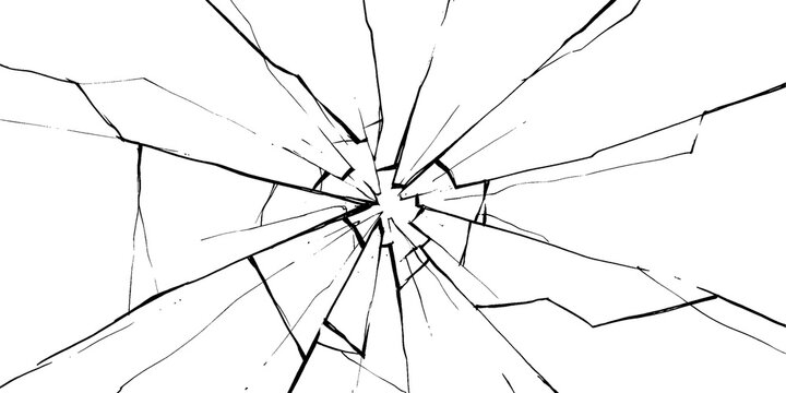 Broken glass texture with cracks isolated on transparent background