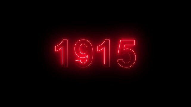 Glowing Vintage neon number 1915 glowing in dark retro style. Classic illuminated year display for historical timeline or century celebration alpha channel neon numbers.