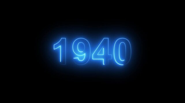 Glowing Vintage neon number 1940 glowing in dark retro style. Classic illuminated year display for historical timeline or century celebration alpha channel neon numbers.
