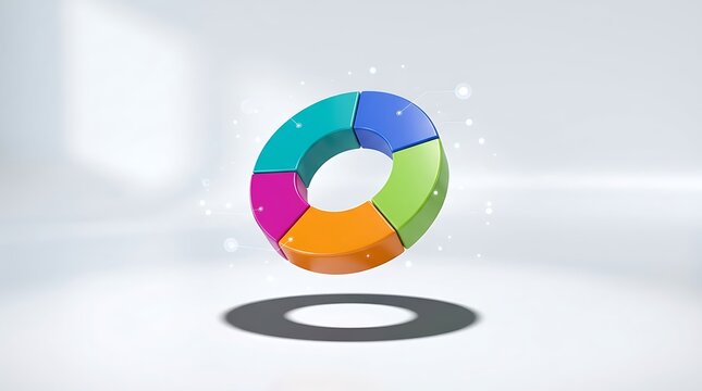 3d render of a colorful donut chart with floating infographic elements isolated on white background