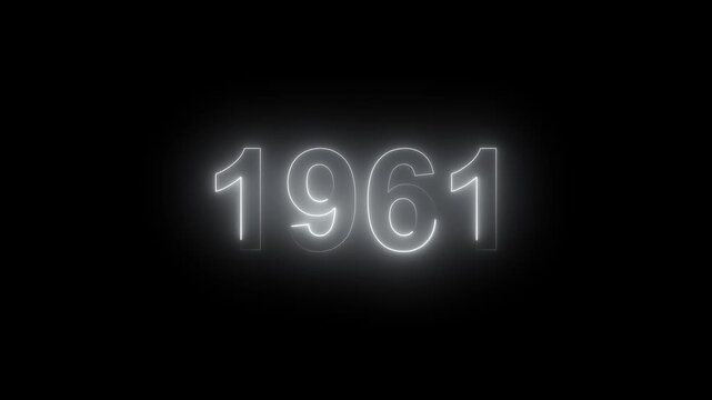 Glowing Vintage neon number 1961 glowing in dark retro style. Classic illuminated year display for historical timeline or century celebration alpha channel neon numbers.
