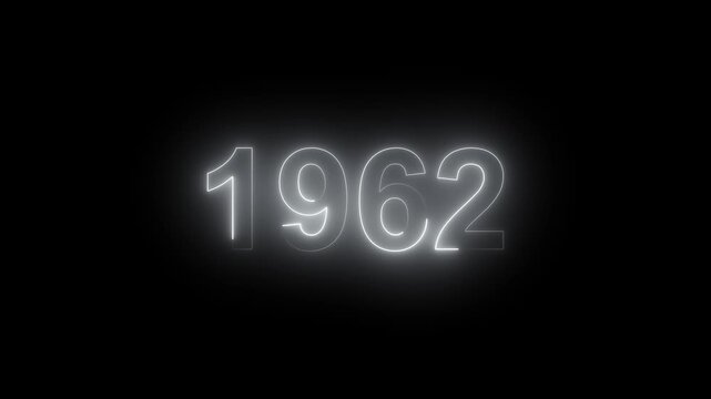 Glowing Vintage neon number 1962 glowing in dark retro style. Classic illuminated year display for historical timeline or century celebration alpha channel neon numbers.