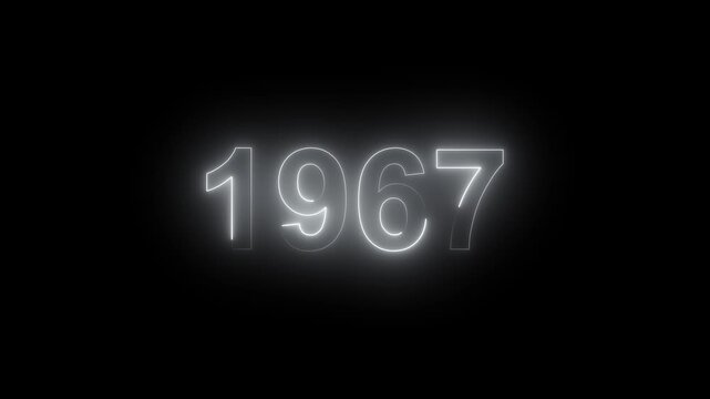Glowing Vintage neon number 1967 glowing in dark retro style. Classic illuminated year display for historical timeline or century celebration alpha channel neon numbers.