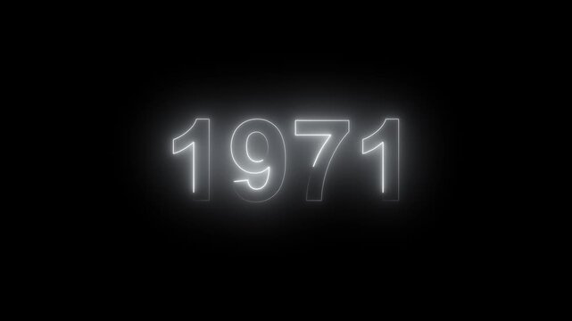 Glowing Vintage neon number 1971 glowing in dark retro style. Classic illuminated year display for historical timeline or century celebration alpha channel neon numbers.