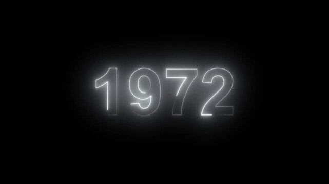 Glowing Vintage neon number 1972 glowing in dark retro style. Classic illuminated year display for historical timeline or century celebration alpha channel neon numbers.