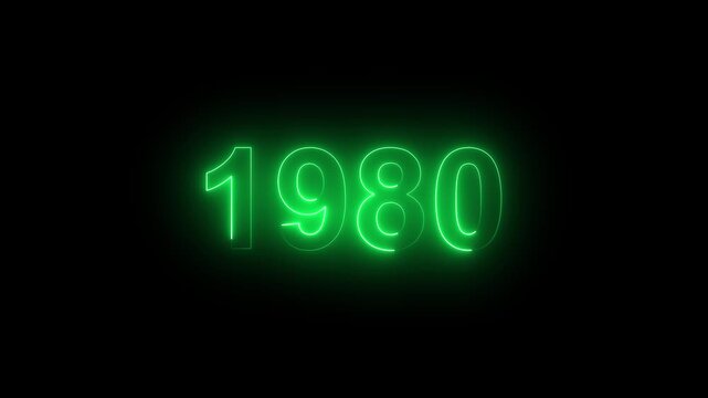 Glowing Vintage neon number 1980 glowing in dark retro style. Classic illuminated year display for historical timeline or century celebration alpha channel neon numbers.