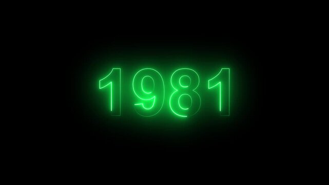 Glowing Vintage neon number 1981 glowing in dark retro style. Classic illuminated year display for historical timeline or century celebration alpha channel neon numbers.