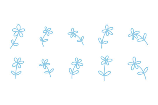 Simple Daisy Flowers Display Soft Blue Outlines