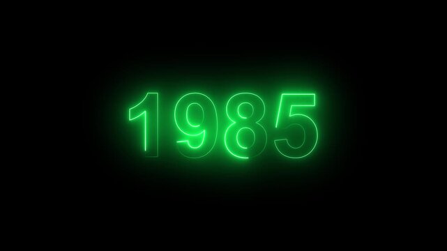 glowing Neon text 1985 number countdown icon, neon number 1985 with alpha channel, neon numbers.