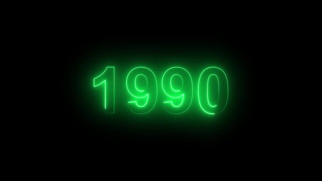 glowing Neon text 1990 number countdown icon, neon number 1990 with alpha channel, neon numbers.
