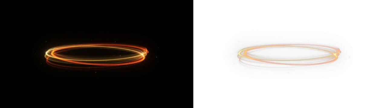 Glowing light rings magic circle effect with particles swirling isolated on transparent background