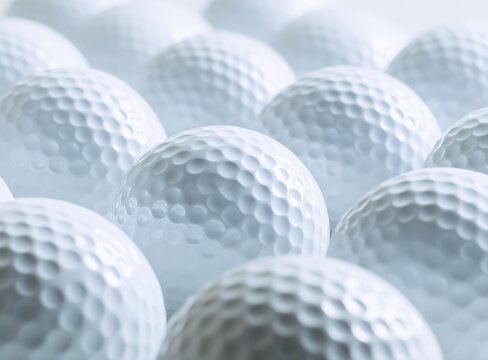 Macro view of white textured golf balls in pattern with equipment textured recreation outdoors professional activity training exercise background competitive practice accuracy