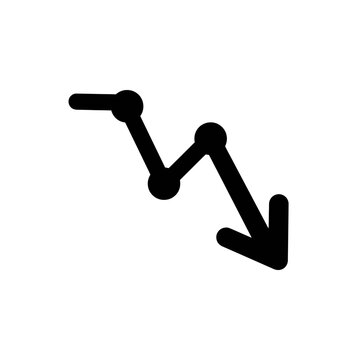 Black downward trending arrow line graph icon.