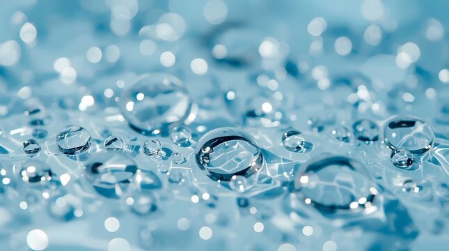 Macro Shot of Water Droplets on Blue Surface