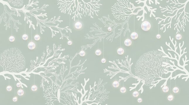 Coral pattern with elegant pearl accents underwater tropical nautical botanical branching