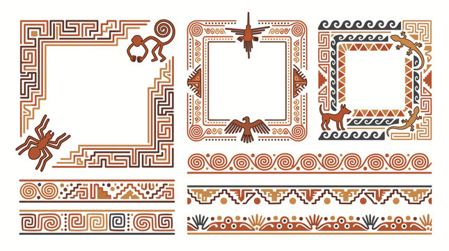 Peruvian Nazca Lines Ancient Geometric Tribal Vector Border