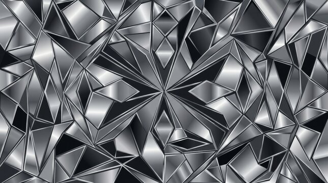 Abstract geometric disco ball pattern in metallic silver with mirrored reflection reflective