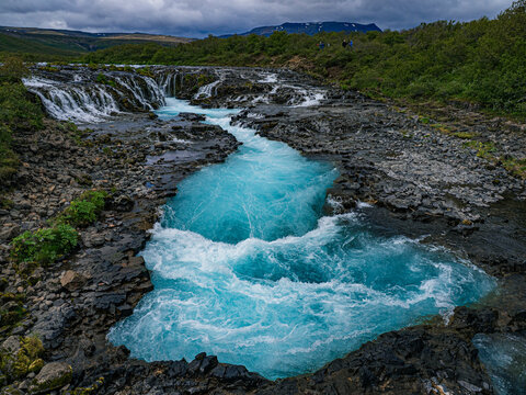 Bruarfoss,  a blue waterfall in Iceland