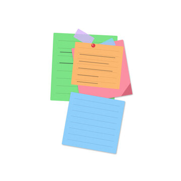 Colorful sticky notes with text and numbers isolated on transparent background