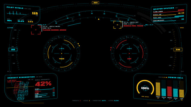Sci fi heads up display interface with helmet targeting graphics