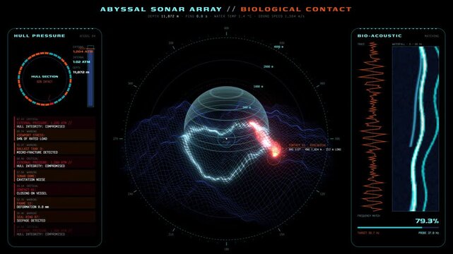 Deep sea sonar radar display interface tracking biological contact