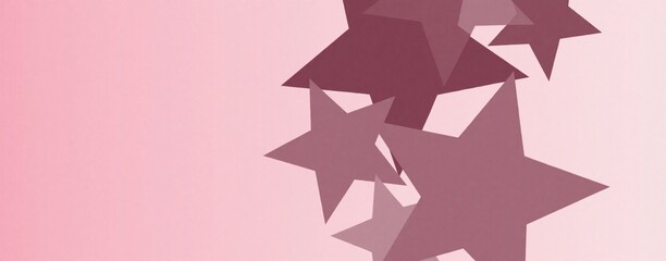 Fototapeta premium Abstract pink background with large dark stars. Minimalist illustration features soft gradient color. Geometric star shapes overlap on light rose backdrop. Perfect for festive card design, romantic