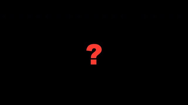Red glowing question mark pulsing on transparent background motion graphics