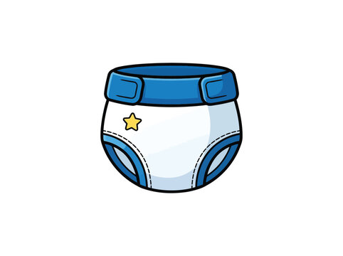 Baby Diaper With Blue Trim And Small Star Isolated On White Background.eps