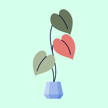Vector Flat Illustration of a Love Leaves in a Vase