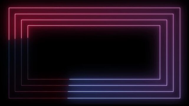 abstract purple pink and blue neon glowing rectangular frames with colorful flowing light trails animation.