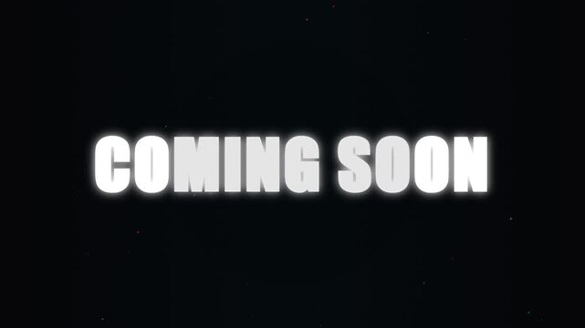  coming soon text with neon glitch effects and rgb split in dark digital background