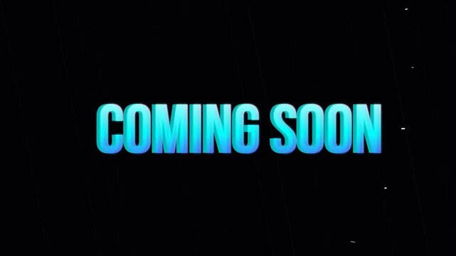 coming soon text with glitch effects and neon rgb split in dark digital background