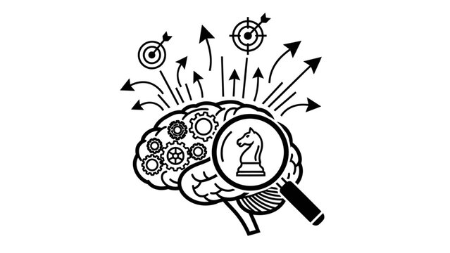 Strategic Thinking Brain Concept with Chess Knight and Gears