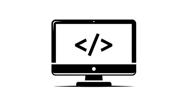Minimalist Computer Screen Icon with Coding Symbol