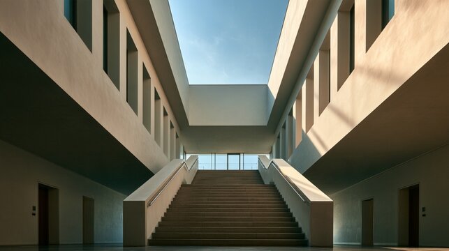 Minimalist Architectural Photography of Modern Staircase with Symmetrical Design