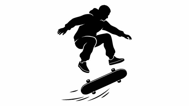 Skateboarder performing jump trick minimalist monochrome vector style