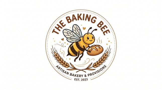 Cute Bee Bakery Logo Emblem Design