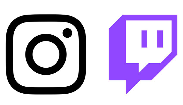 Instagram and twitch brand icons representing social networking and livestream creator platforms.