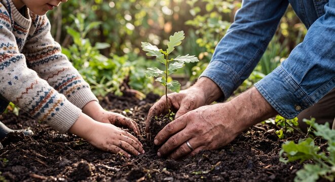 Hands Planting a Young Green Seedling to Support a Sustainable Future