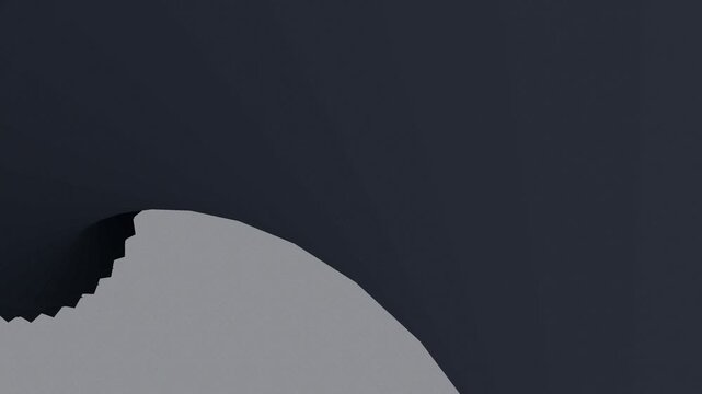 Pale gray faceted curves sweeping across a dark navy backdrop