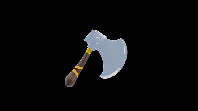 3D Animation of Steel battle axe tool