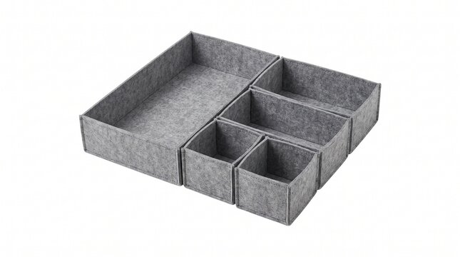 Set of Gray Felt Drawer Organizers for Storage and Organization in Home or Office white background