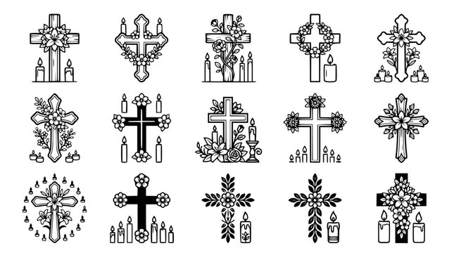Decorative Cross Collection: Flowers, Candles, Ornate Christian Symbols