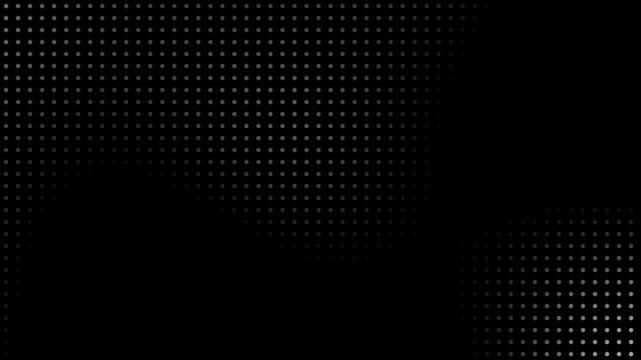  Animated abstract dark dots seamless lopping background. Animated abstract technology random dots and grid 4K on black background. Animated halftone dot grid of white dots, 