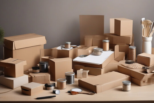 Cardboard boxes on a small business table